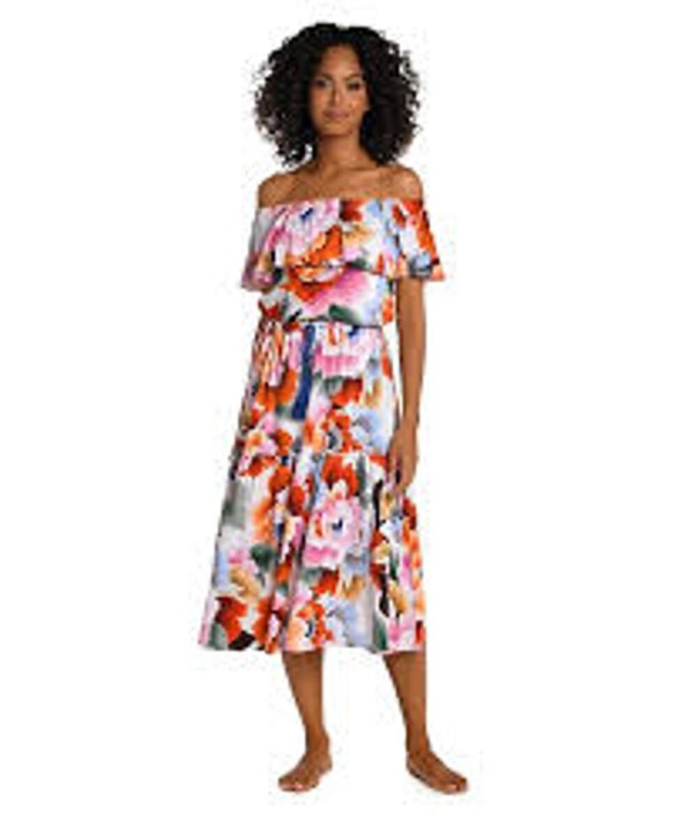 La Blanca Floral Rhythm Off-The-Shoulder Cover Up Dress Womens Size Large